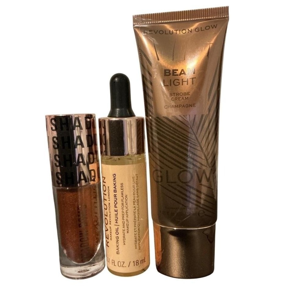 Revolution Glow Beam Light Strobe Cream & Shadow Bomb & Baking Oil